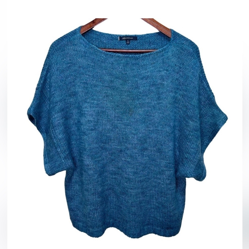 Anne Klein Cropped Mohair Blue Knit Sweater Size XL